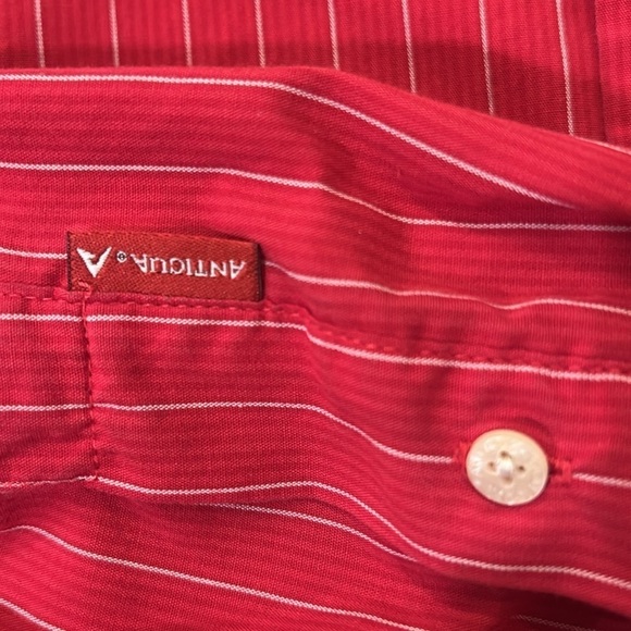 Antigua Red Striped Casual Button Down Shirt - Picture 9 of 12